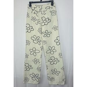 Women’s Bailey Rose Off White Pants With Daisies Black Print Flowers Size Small